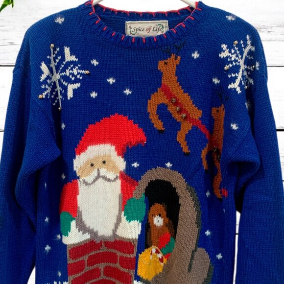 VTG 1995 Spice of Life Knit Santa Claus Sweater Holidays Size M - Picture 1 of 10